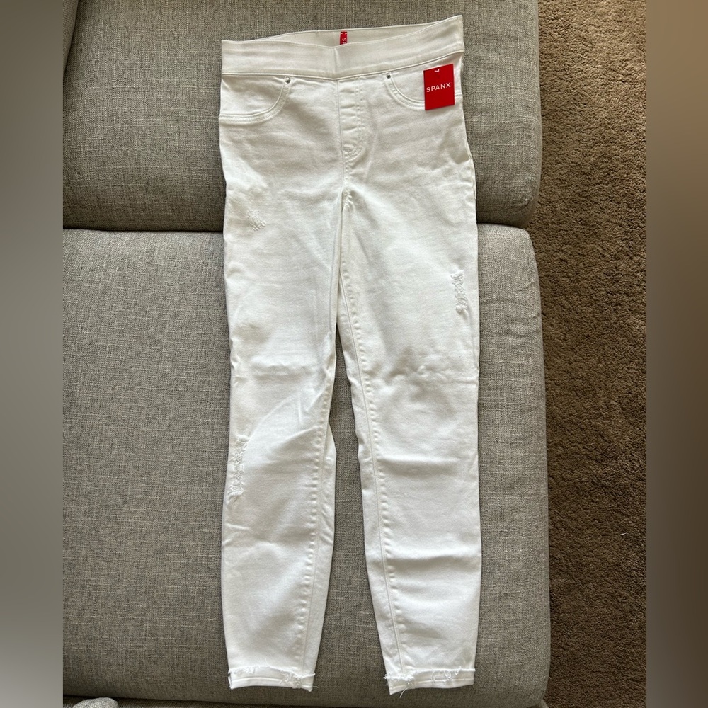 Spanx White Distressed Skinny Jeans